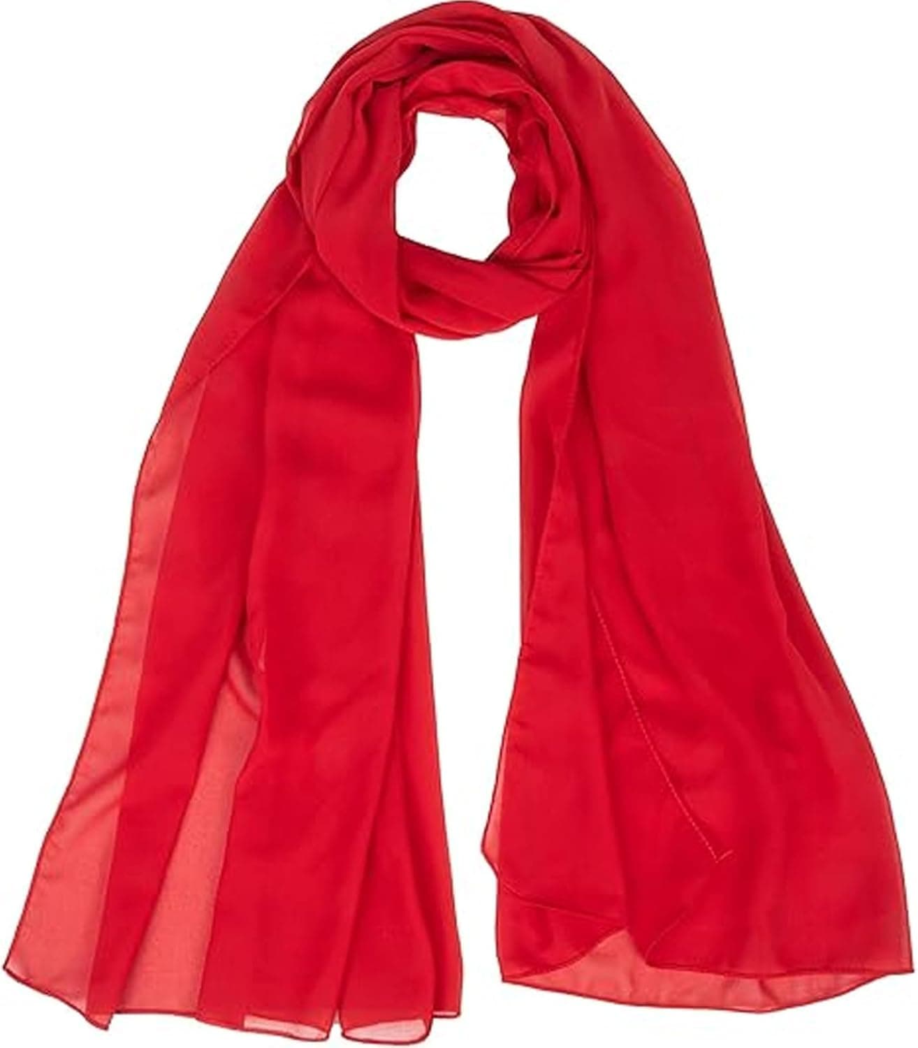 Women's Lightweight Red Chiffon Scarf, Soft Breathable Long Fashion Wrap, Solid Color Sun Protection Shawl for Casual Wear, Travel, Beach or Evening Use