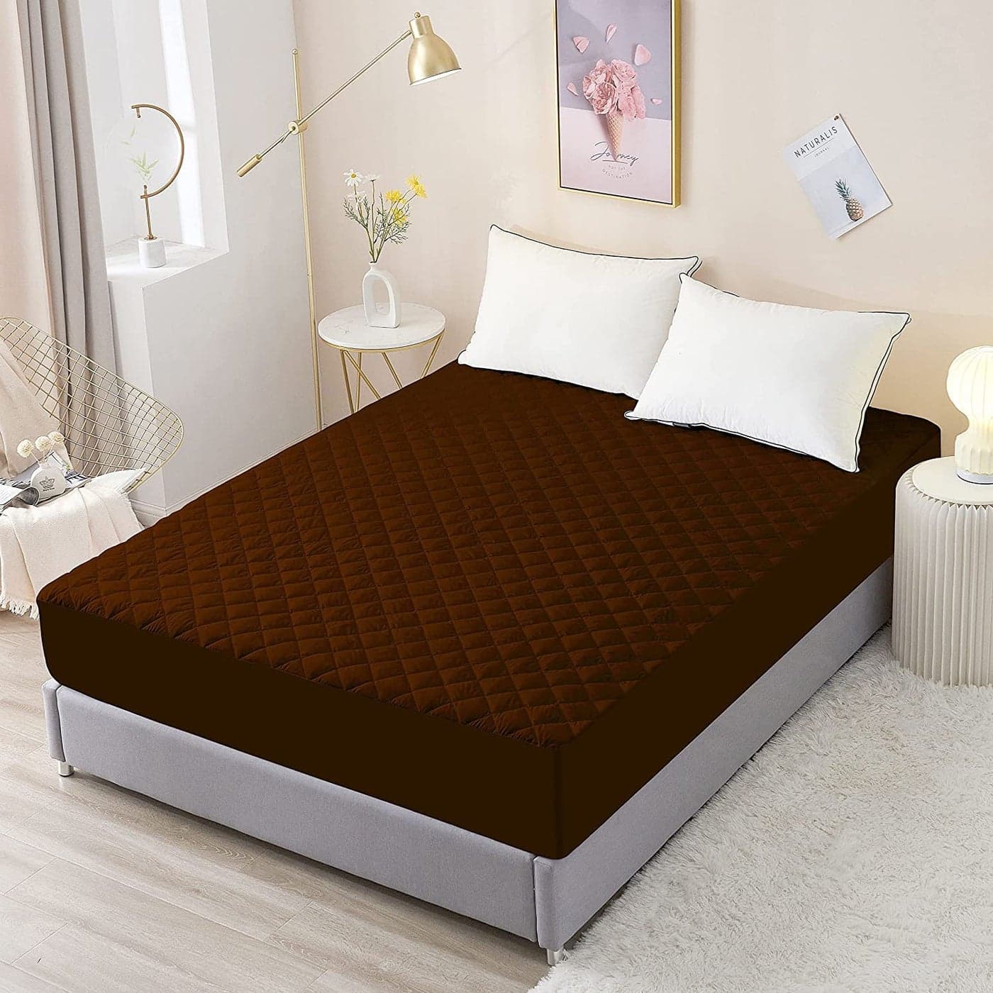 DECOBASKET Microfiber Waterproof Fitted King Size Mattress Protector with New Breathable Fabric 72 Inch x 78 Inch x 12 Inch Brown