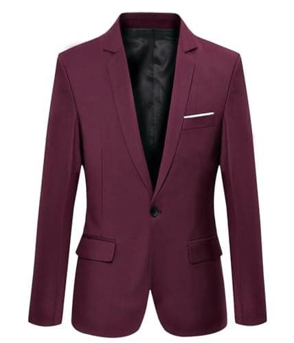 Beninos Mens Blazer Jacket Slim Fit Casual One Button Sport Coats (302 Burgundy, M)