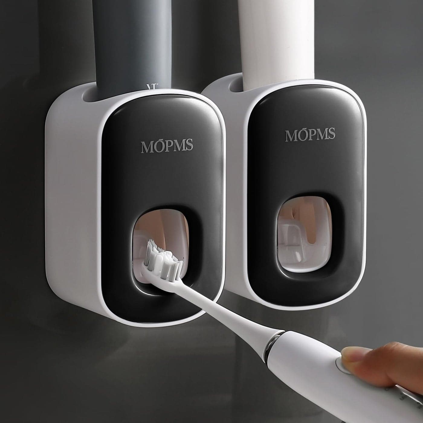 MOPMS Toothpaste Dispenser Wall Mounted for Bathroom Automatic Toothpaste Squeezer for Kids and Adult Black2PCS