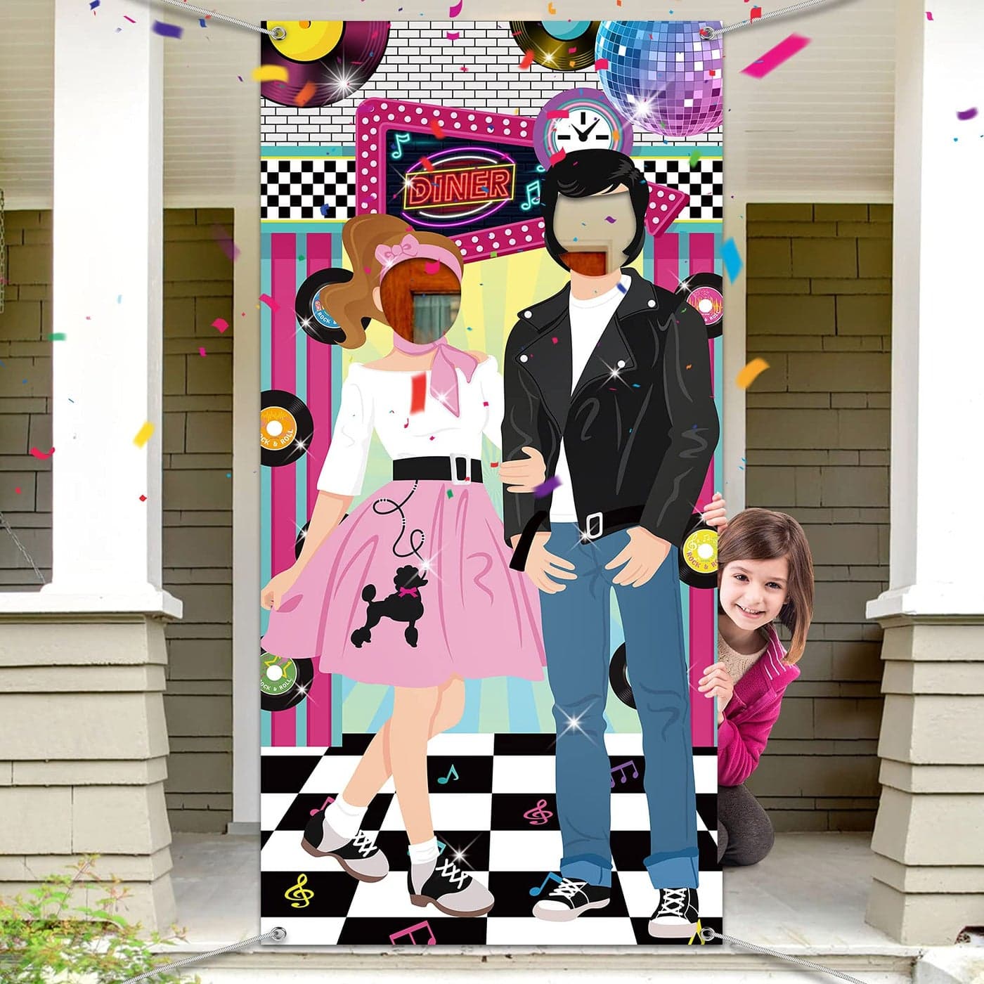 Irenare 50s Party Decorations for Parties, Large 50's Photo Diner Backdrop, Back to 50's Rock and Roll Banner Backdrop, 1950's Background Photo Booth Prop for Baby Shower Birthday Party Supply