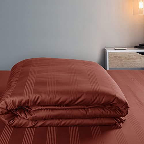 Spread Spain Cotton with Striped Design & 450 Thread Count King Size (Double) Barcode Duvet Cover (90x108 Inch) - Brick