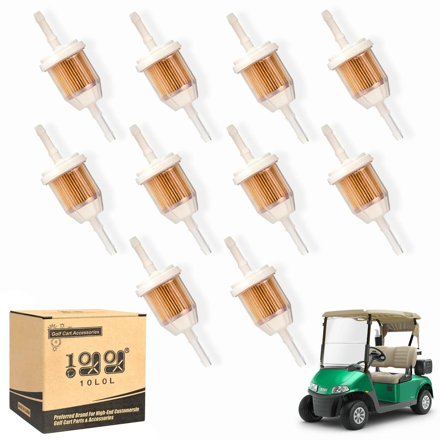10L0L Fuel Filters for Yamaha EZGO Club Car DS Precedent Kawasaki Kohler John Deere Lawn Mower Fuel Filter for 14 and 516 Fuel Line Replaces OEM 72084G01 JN6F456000 JN3F456000