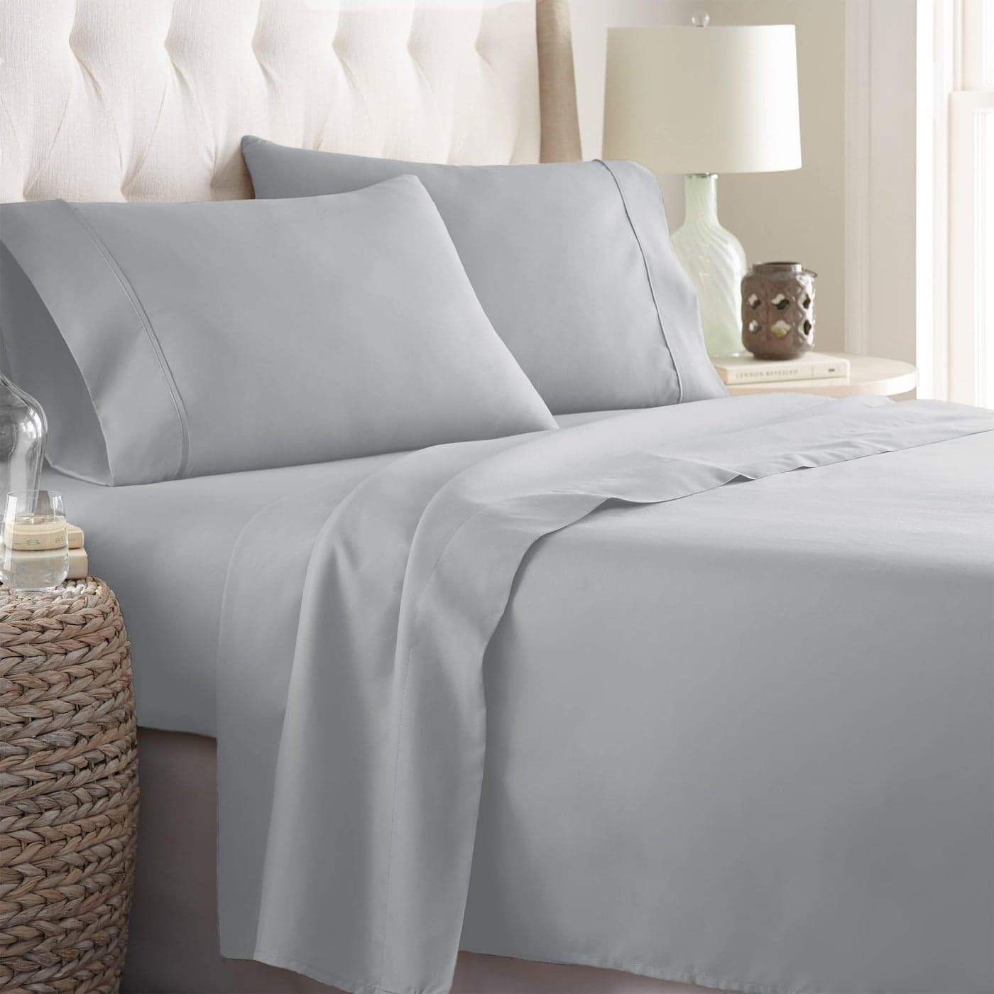 Danjor Linens Twin Bunk Bed Sheets w 2 Pillowcases Lightweight Brushed Microfiber Deep Pockets 4 Piece Fitted Bedding Sets Light Gray