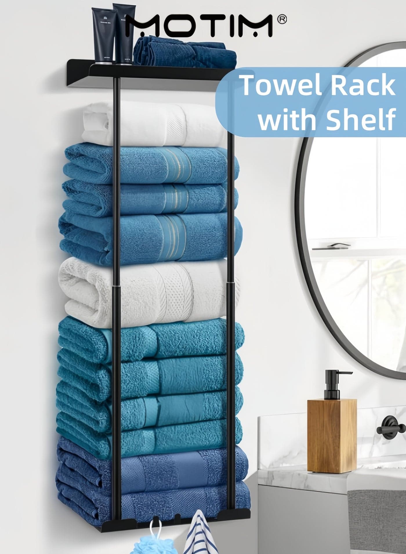 Towel Rack with Shelf for Bathroom Wall Mounted Towel Holder Bathroom Decor Aesthetic Towel Racks for Bathroom Bath Towel Storage for Rolled Towels Organizer
