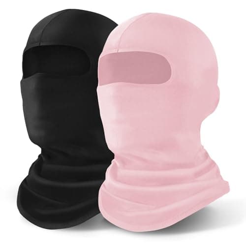 YESLIFE 2 Pieces Balaclava Ski Mask for Men and Women, Summer Face Mask for Motorcycle Helmets, Dirt Bike Accessories Neck Gaiter, Bandanas (Pink+Black)