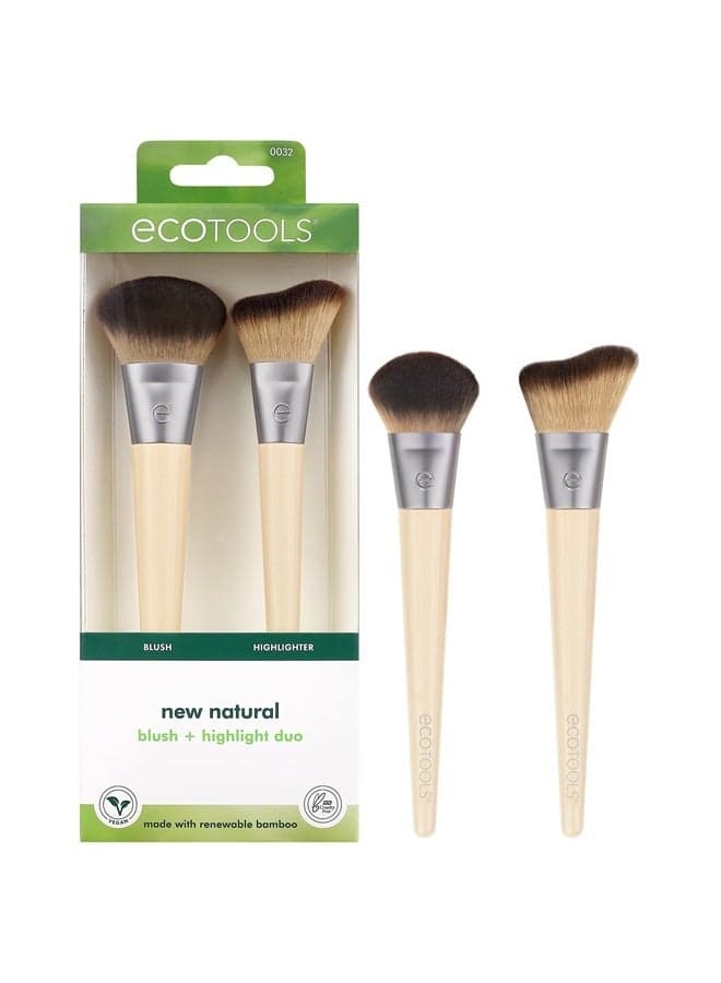 New Natural Blush & Highlight Duo, Face Makeup Brushes For Powder Makeup, Dense, Synthetic Bristles For Enhancing Skin, Vegan & Cruelty-Free, 2 Count