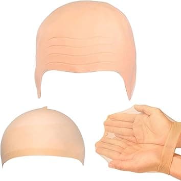 MUNSKT 2 Pcs Latex Bald Cap for Adults with Hairnet Bald Head Wig Cap for Halloween Makeup Cosplay Fancy Dress Cosplay Accessories Nude for Kids Adults Unisex