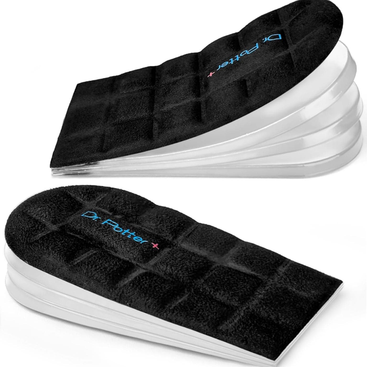 DR Potter 4 Layers Adjustable Height Increase Insoles 1 Inch Heel Lift for Leg Length Discrepancies Heel Cushions for Heel Spurs and Heel Pain Heel Inserts for Women and Man Black Large