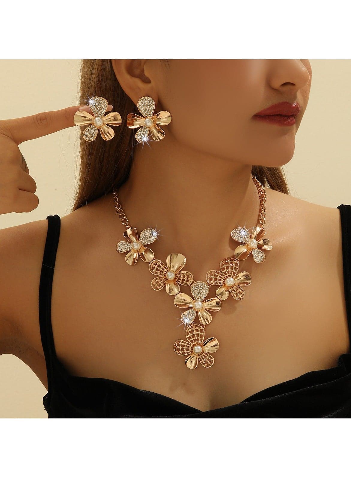2 Piece Necklace u0026 Earrings Jewelry Set Shiny Chic Rhinestone Embellished Jewelry Set Perfect for Ladies Gifts for Girlfriends, Wife, Mother, Bridesmaids, Wedding Party, Gala Prom Accessories