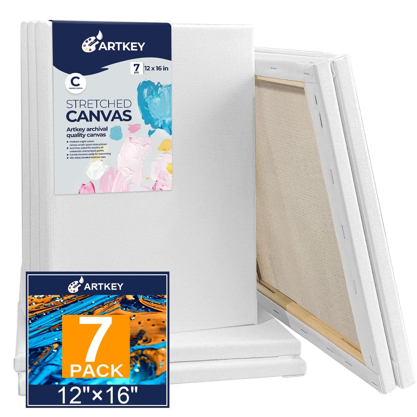 Stretched Canvases for Painting 12x16 Inch 7Pack 10 oz Triple Primed AcidFree 100 Cotton Blank Canvas Rectangular Canvas for Oil Paint Acrylics Pouring Wet Art Media