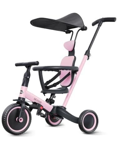 newyoo Tricycle for Toddlers 13 Toddler Tricycle with Push Handle and Canopy Toddler Bike Birthday Gift and Toys for Girl and Boy 6 in 1 Baby Trike Balance Bike TR009 Pink