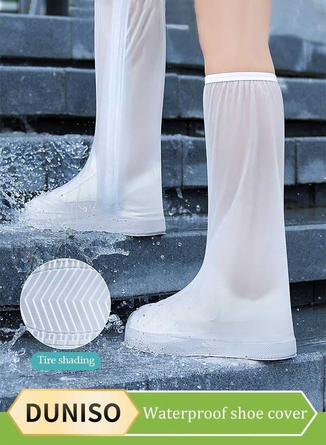 Waterproof Shoe Cover, PVC Anti Slip Rain Boots, High Top Rainproof Shoe Cover, Anti Fouling And Wear Resistant, Suitable For Outdoor Camping, Fishing, Cycling,White(XL, Size 41 To 42)