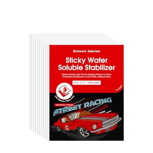Poolin Printable 10PCS Sticky WaterSoluble Embroidery Stabilizer Richword Selected Sheets 85 x 11 Wash Away Embroidery Paper for Hand Embroidery Topper for Home Machine Embroidery
