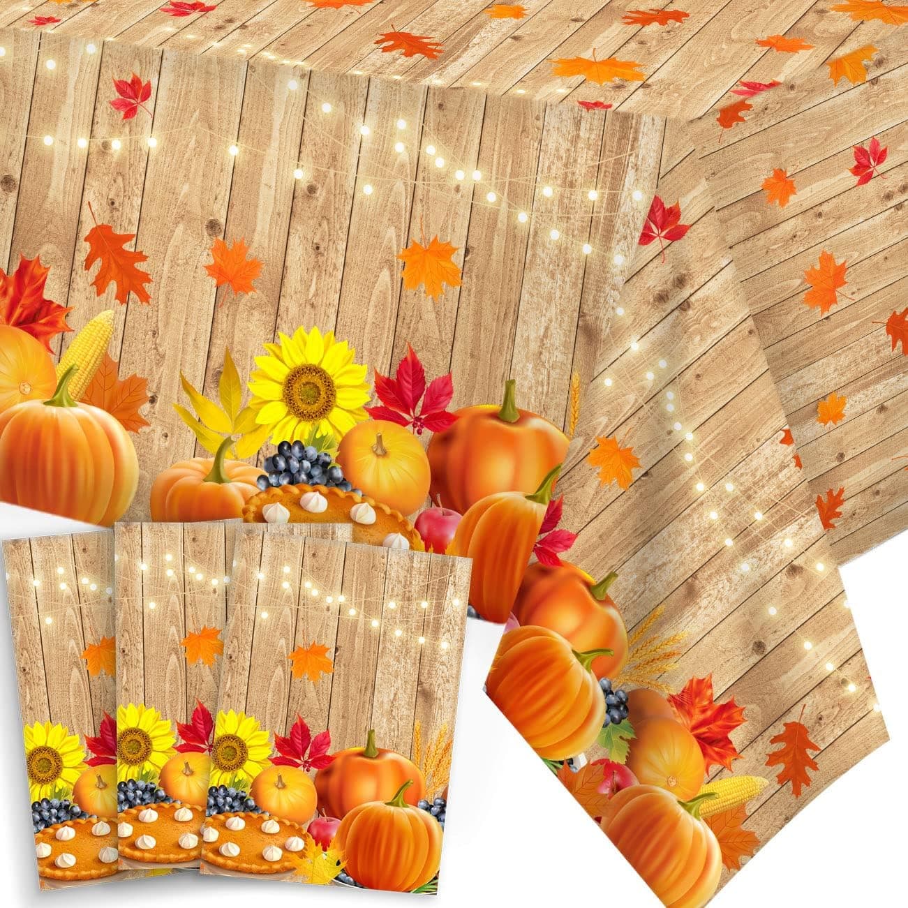 Thanksgiving Decorations Tablecloth Fall Maple Leave and Pumpkin Sunflower Disposable Table Covers Thanksgiving Theme Tablecloth for Harvest Party Table Decoration 3Pack 70 43inch