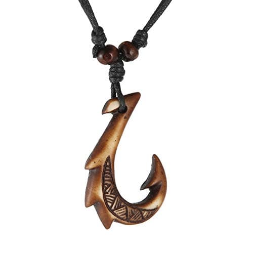 STWTR Men's and Women's Hawaiian Fish Hook Pendant Hemp Rope Chain-Maori Tribal Necklace (brown)