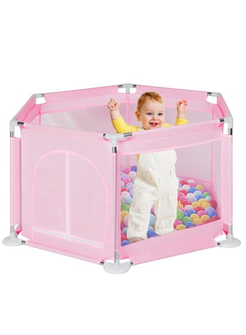 Baby Home Child Safety Fence, Playpens Foldable Baby Playard Palypen Home Child Safety Fence Playground Children Play Fence Washable 6-Panel and Crawling Play Mat Kids With Ball.