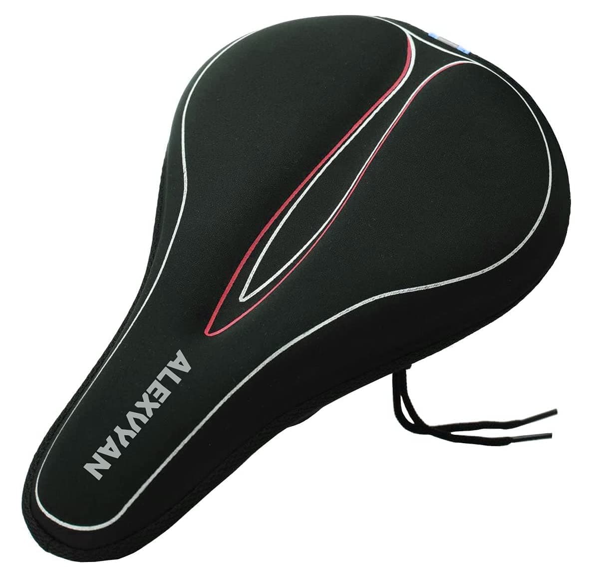 Alexvyan Soft Bicycle Silicone Gel Saddle Cover (11 * 7.5 Inch) Cycling Cushion Pad City Cycle Seat Cover Gym Cycle Gel Cover -Fits Narrow/Slim Seats (Black with Red Lines)