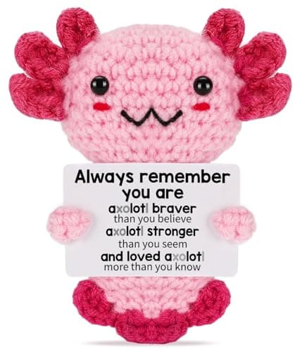 Weming Easter Basket Stuffers for Teen Girls Handmade Crochet Axolotl Emotional Support Plush Positive Gifts for Friend Women Coworker Trendy Desk Dcor