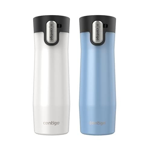 Contigo AUTOSEAL West Loop Vacuum-Insulated Stainless Steel Travel Mug with Easy-Clean Lid 20 oz 2-Pack Salted Frosted Pearl; Glacier Frosted Pearl