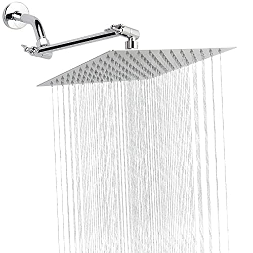 NearMoon Rain Shower Head with 11’’ Adjustable Extension Arm, Large Stainless Steel High Flow Rainfall Square Head, Bath Shower Waterfall Full Body Coverage (10 Inch, Chrome)