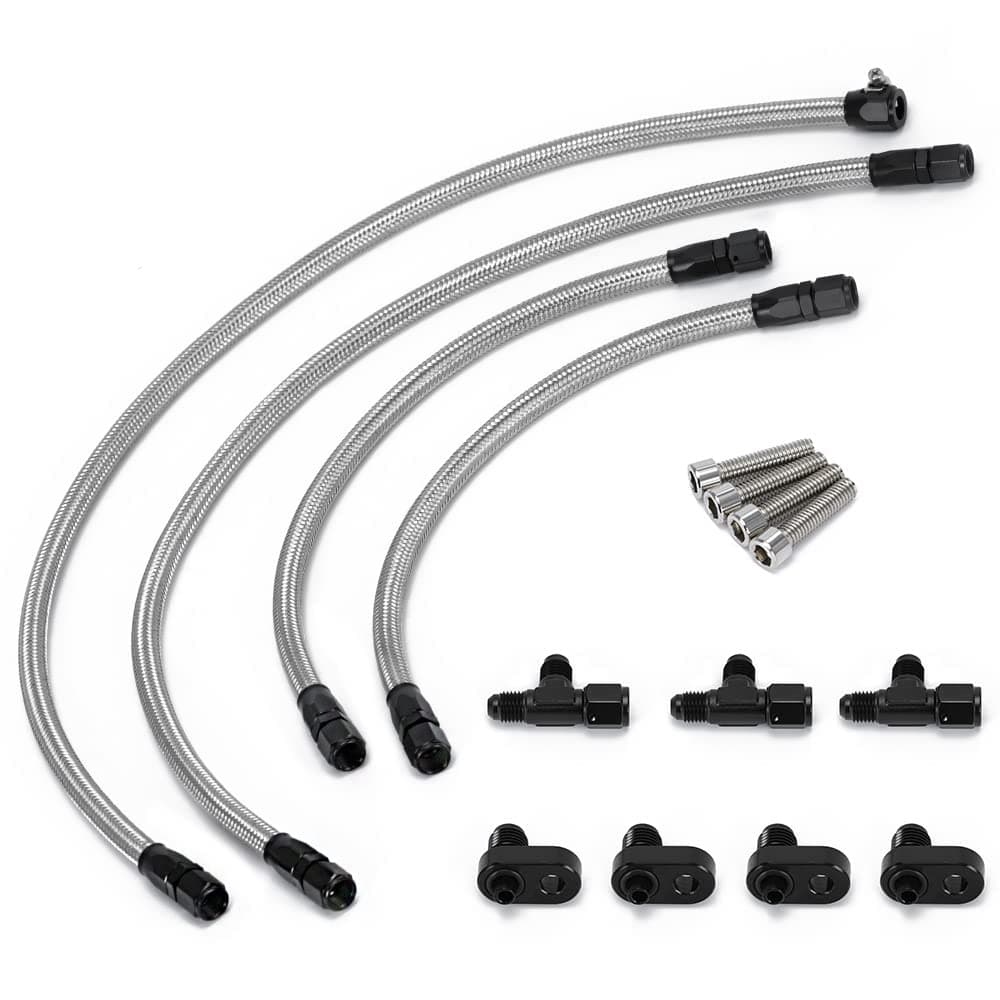 PTNHZ Steam Vent Hose Kit 4 AN Aluminum Complete Coolant Crossover Transmission Fluid Cooler Hose Line Stainless Steel Silica Gel Nylon woven fabric For LSX LS1 LS2 LS6 LM7 Silver