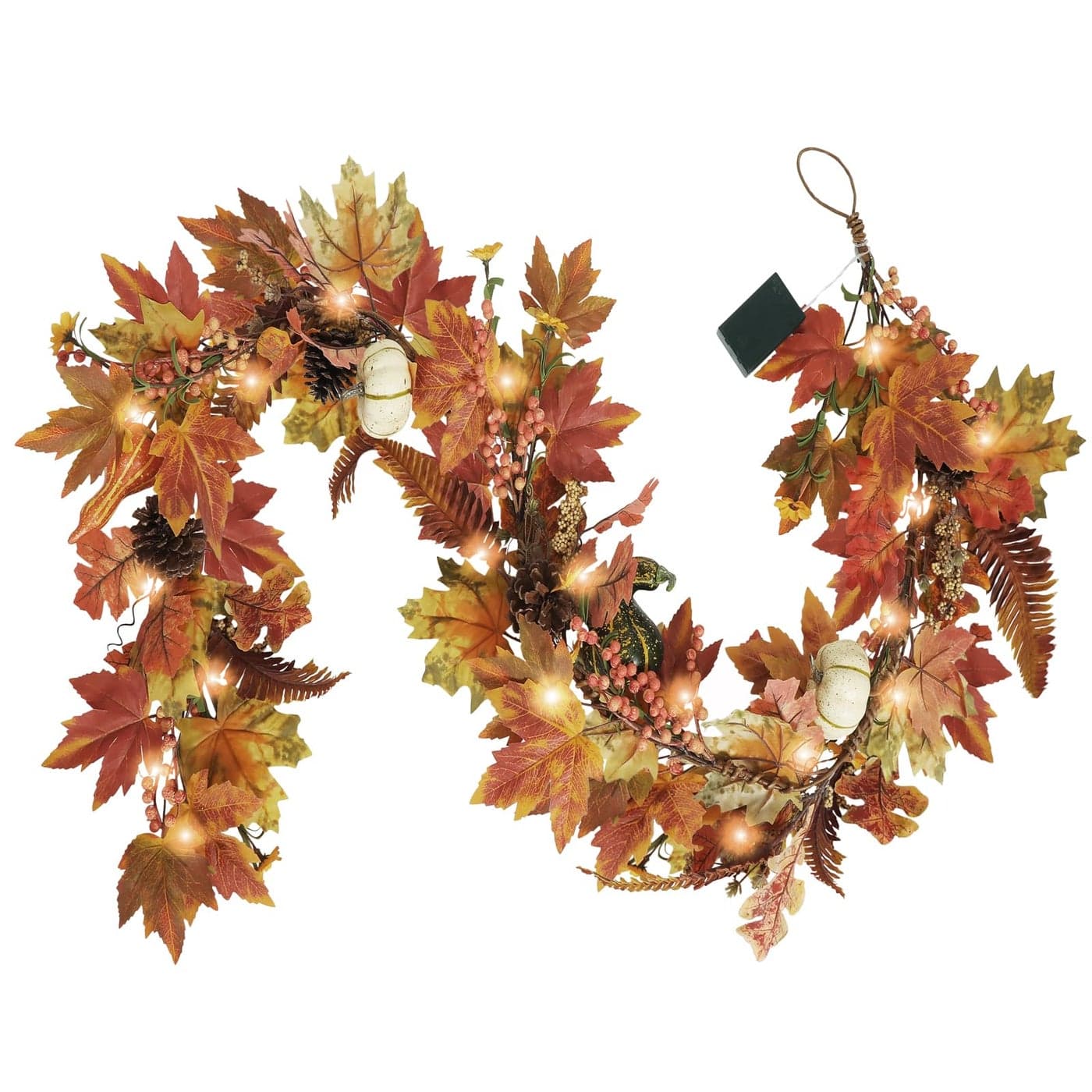 Artgar Fall Garland 6 Ft Maple Leaf Pumpkin Berry Garland Fall Decor Garlands with 30 Warming Lights for Thanksgiving Halloween Mantel Table Indoor Outdoor Decor