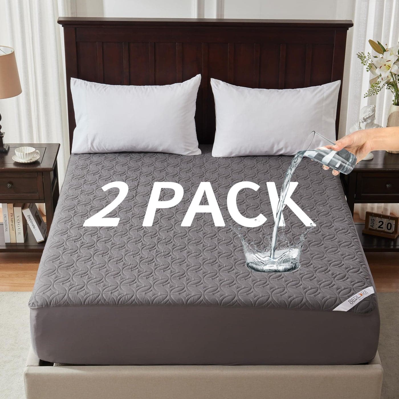 2 Pack Waterproof Mattress Protector King Size Mattress Pad with Deep Pocket 618 Depth Soft Noiseless DirtProof Bed Mattress Cover Washable for Home Bedroom Hotel Gray