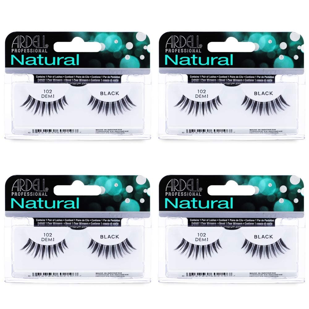 Ardell Natural Lashes 102 Demi Black Lightweight Reusable Fake Eyelashes with Natural Look for Beginners Makeup Lovers 4 Pack