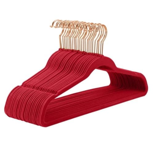 ANH MART Velvet Hangers Non-Slip – Ultra-Thin, Felt-Coated Suit | Aesthetic Clothes Hangers with Precision Notches for Space-Saving Closet Storage (RED Velvet) (Set of 10)