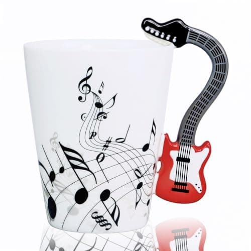 LanHong Guitar Mug Guitar Coffee Mug Gift for Guitar Players Musician - 13.5 oz Guitar Cup Gifts for Music Lovers - Music Coffee Mugs Birthday Christmas Gifts for Men Women (Red)