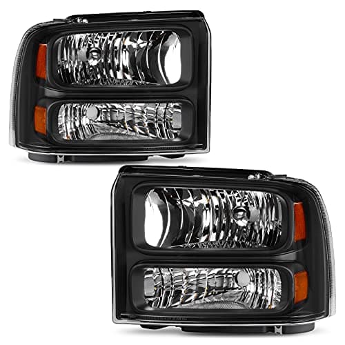 AUTOSAVER88 Headlight Assembly Compatible with 2005 2006 2007 Ford F250 F350 F450 F550 Super Duty05 Ford Excursion Headlight Assembly OE Projector Headlamp Black Housing Clear Lens