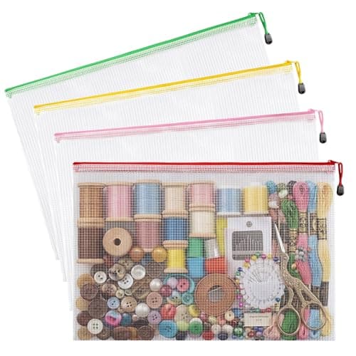 4 Pack Needlepoint Bag Clear Mesh Sewing Bag with Zipper 4 Colors 17x12 Inch Reusable Embroidery Project Bag Suitable for Quilting Knitting Stitching Craft Storage For Sewing Art Enthusiasts