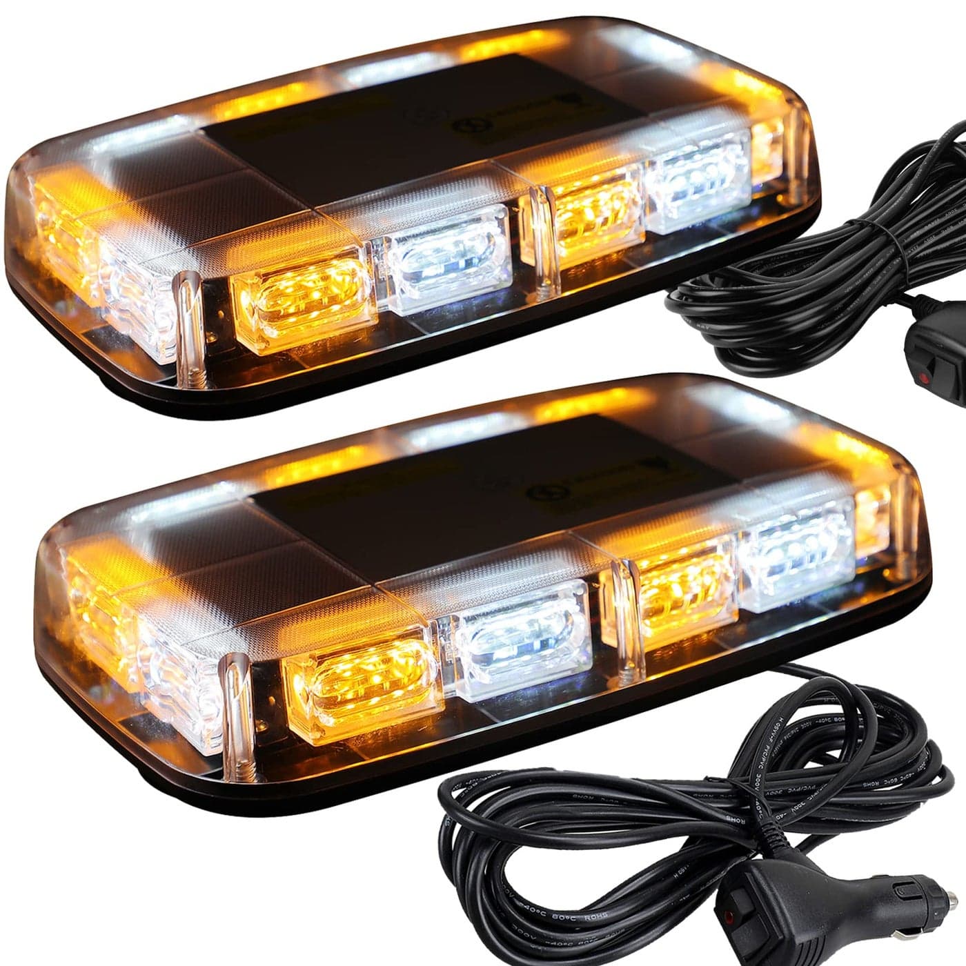 ASPL 2pcs 48LED Roof Top Strobe Lights High Visibility Emergency Safety Warning LED Mini Strobe Light bar with Magnetic Base for 1224V Snow Plow Trucks Construction Vehicles AmberWhite