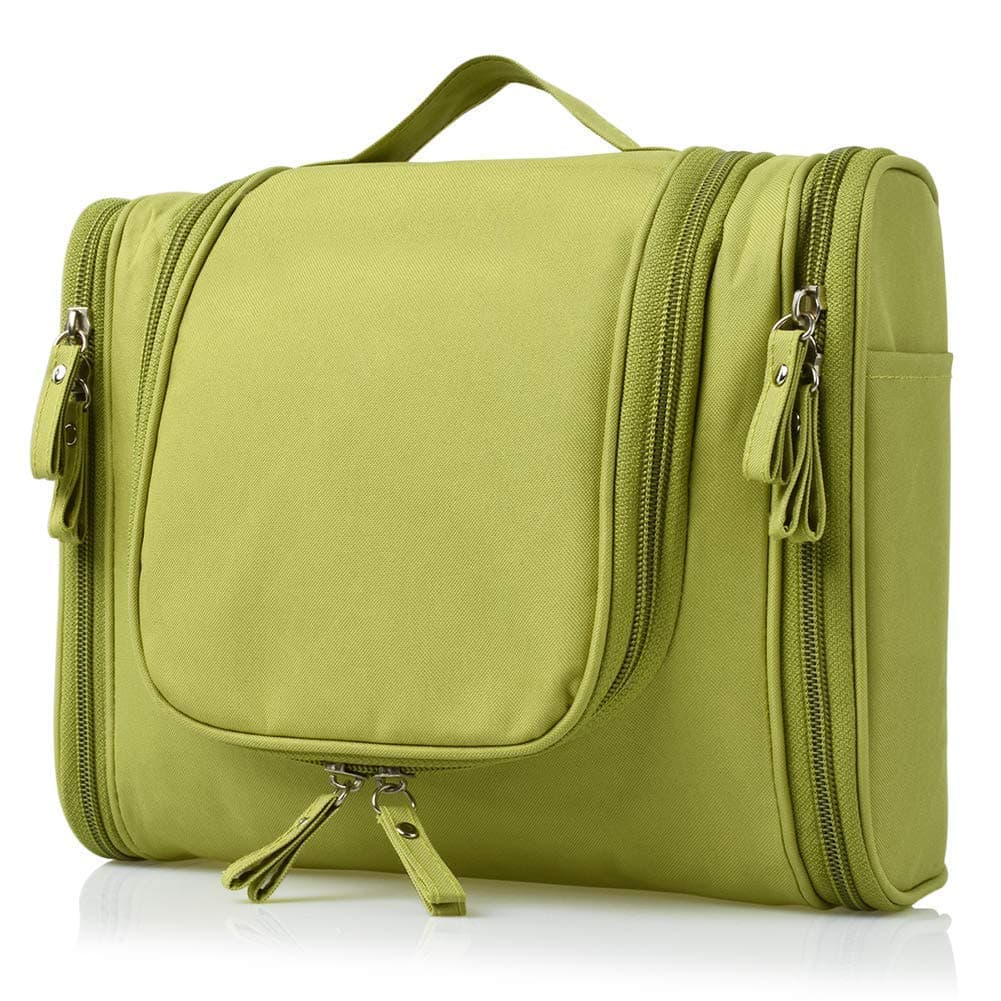 RURIBOSY Large Capacity Cosmetic Travel Bag Womens Makeup Travel Bag Portable Leather Cosmetics Bag Makeup Storage Bags with Handle and Divider Opening Makeup OrganizerALL DESIGN GREEN
