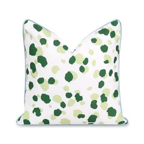 Hofdeco Premium Coastal Patio Indoor Outdoor Throw Pillow Cover Only 20x20 Water Repellent for Backyard Couch Green Leopard with Piping