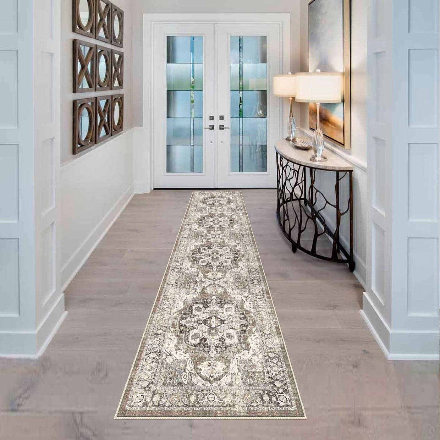 YOUFORTONG 2x10 Runner Rugs for Hallways Soft Kitchen Rug Non Slip Rug Runner with Rubber Backing for Bathroom Washable Non Shedding Farmhouse Runner Rug Beige 2X10