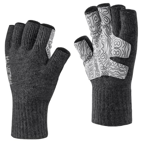 Palmyth Wool Fingerless Fishing Gloves Warm for Men Women Cold Weather Fly Fishing Ice Fishing Photography Hunting Obsidian SM