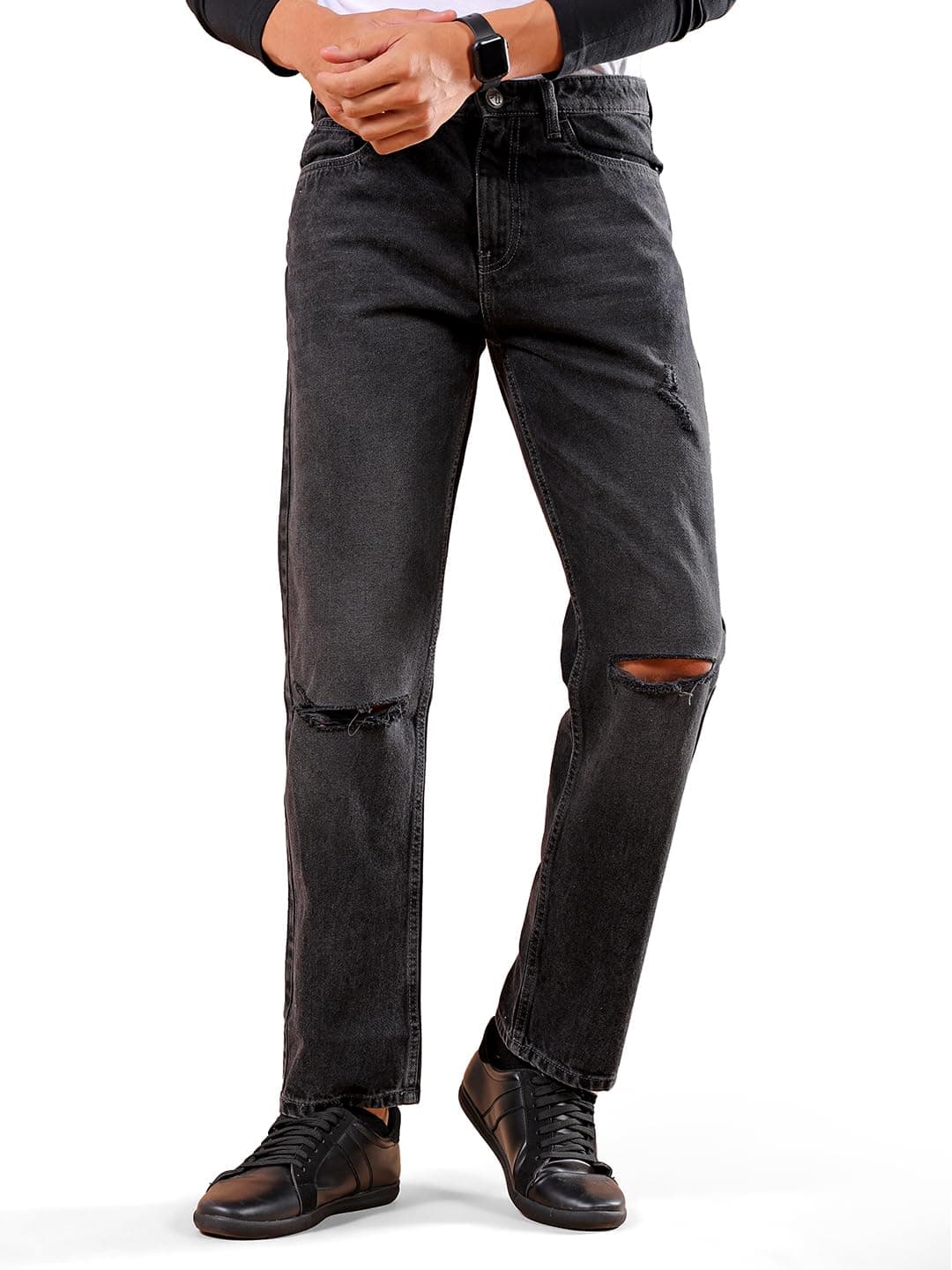 The Indian Garage Co Men Vintage Straight Fit Solid Mid-Rise Jeans Dark Grey