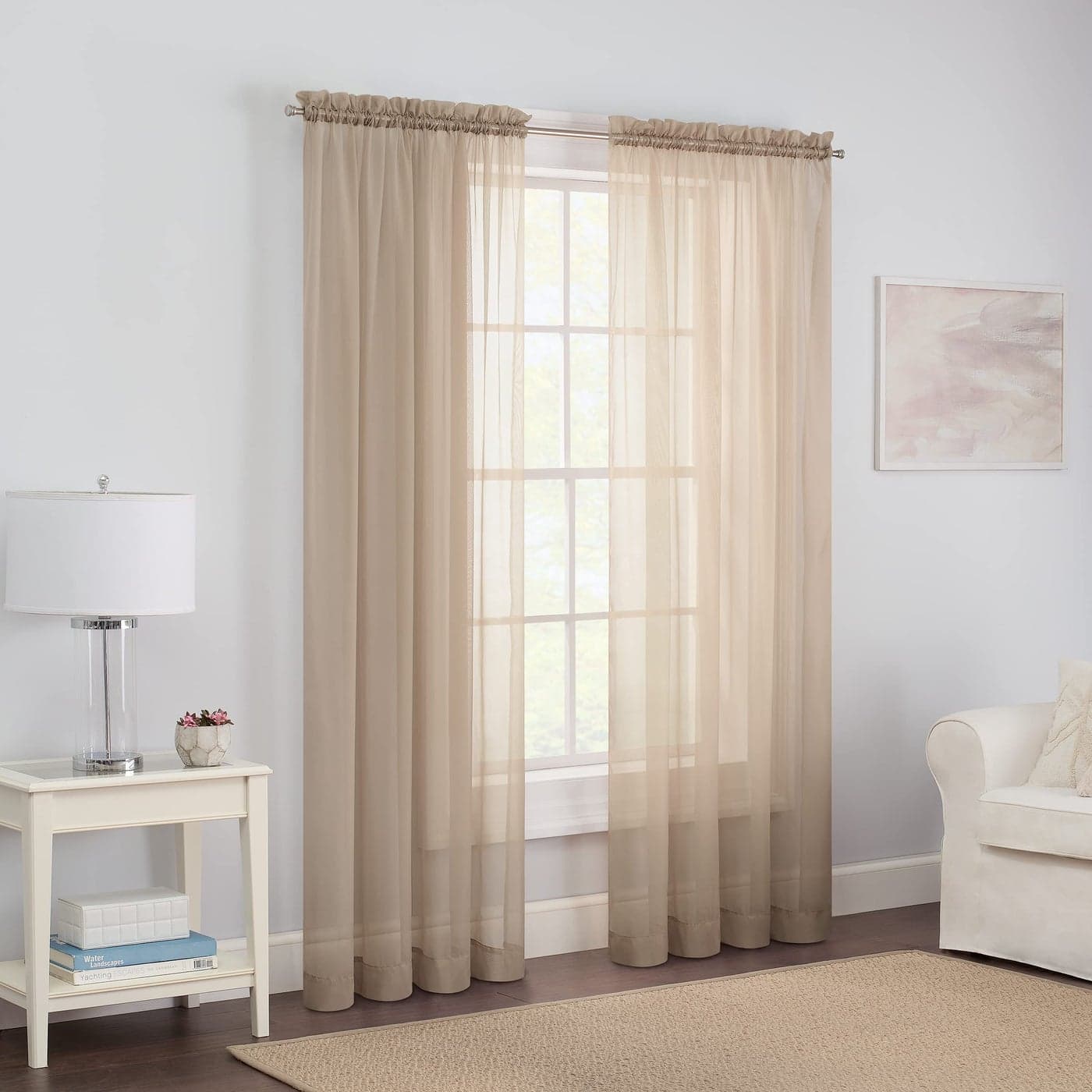Pairs to Go Victoria Voile Modern Sheer Rod Pocket Window Curtains for Living Room 2 Panels 59 in x 63 in Taupe