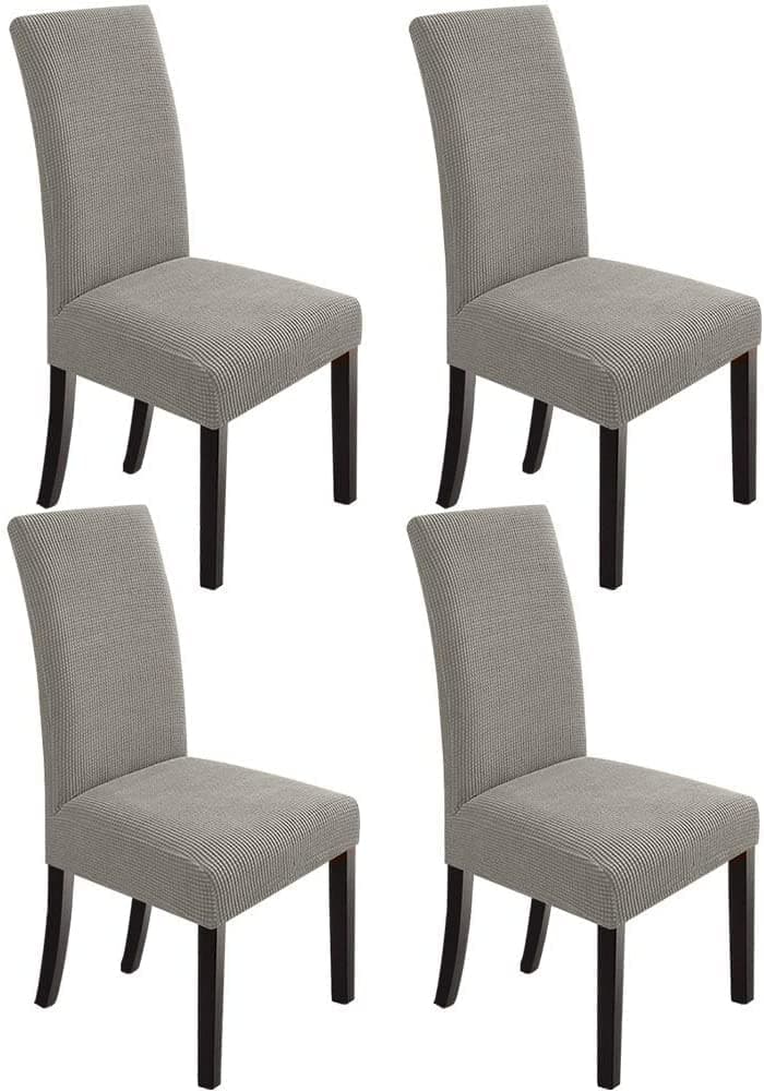 Styleys Dining Chair Cover Slipcovers, Jacquard Chair Seat Protector Removable Washable Spandex Kitchen Chair Covers for Dining Room, Set of 4, Light Grey, JLMC09