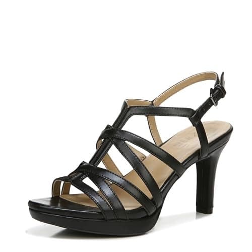 Naturalizer Womens Baylor Strappy High Heel Dress Sandal Black Smooth 9.5 W