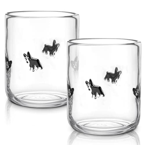 Skylety 2 Pack Icon Juice Glasses, 14 oz Stemless Glass Cups, Puppy Juice Cocktail Wine Coffee Drinking Cups for Engagement Wedding Anniversary Valentines Party Supplies