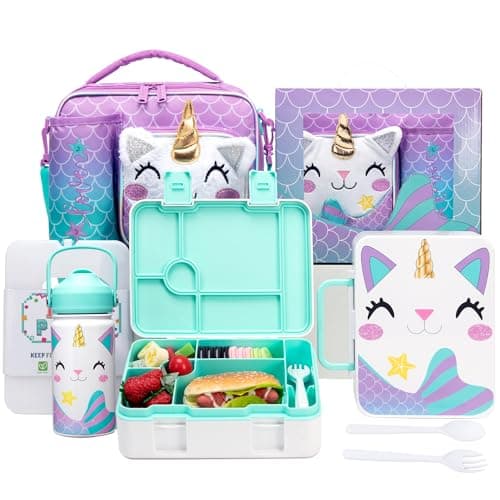 Oruiji Unicorn Lunch Box for Girls Bento Box for Kids with Ice Pack,Stainless Steel Water Bottle Set Utensils Set Food Container for School Girls Kids Back to School Supplies