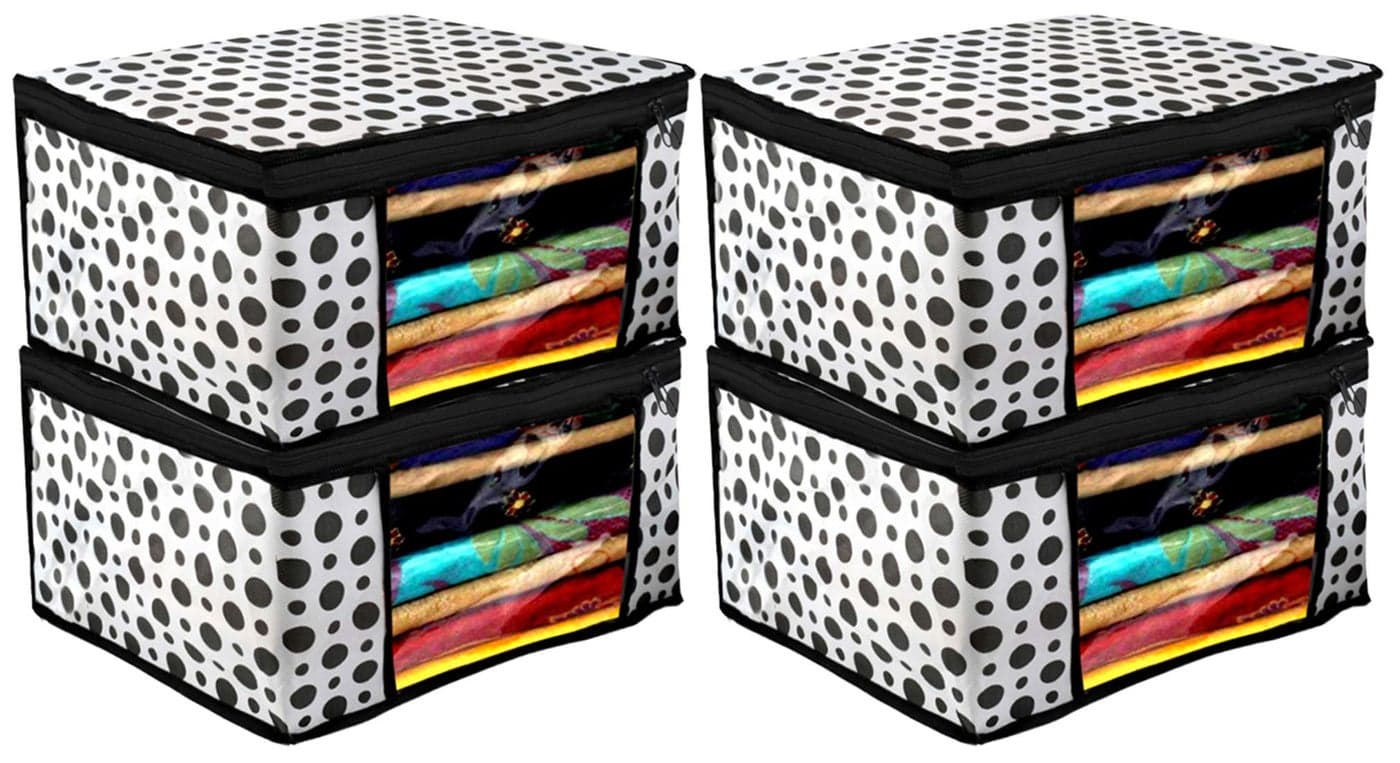 Kuber Industries Clothes Organizer For Wardrobe (Pack of 4) - Storage Organizer For Saree | Shirts | Salwar | Clothes - Dress Organizer For Wardrobe - Saree Covers With Zip (Printed) (Black and White)