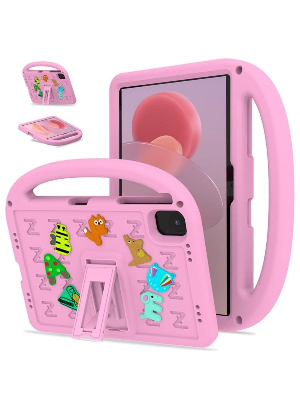 Kids Case Compatible with Infinix Xpad 11 inch (2024) X1101, 【Kids Friendly】 DIY Cute Cartoon Lightweight EVA Shockproof Handle Stand Protective Cover with Shoulder Strap (Pink)