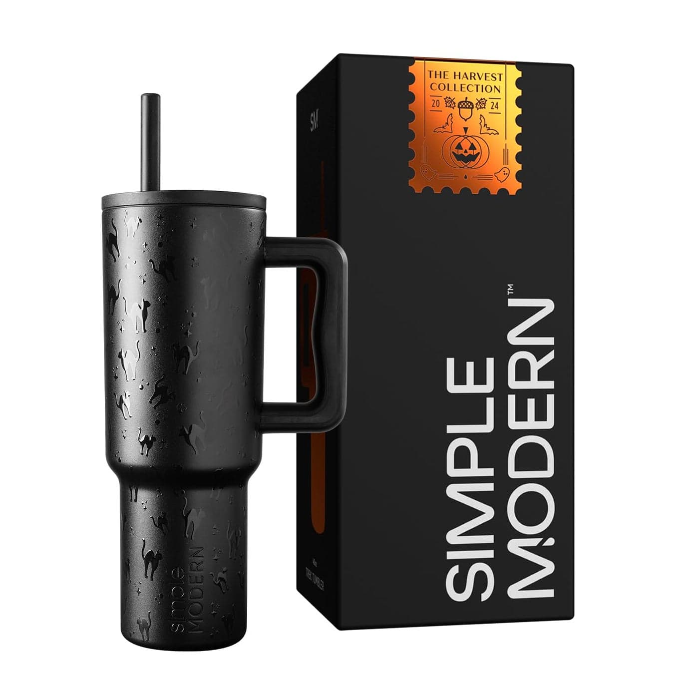 Simple Modern Halloween 40 oz Tumbler with Handle and Straw Lid LeakProof Insulated Stainless Steel Water Bottle Travel Mug Gifts for Women Men Him Her Trek Signature Black Cats