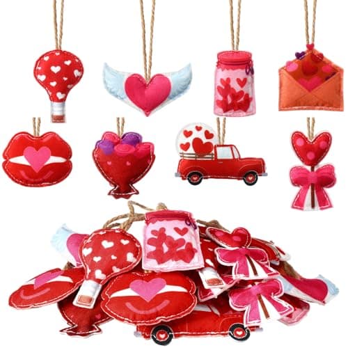 Hahafelt 24 Pcs Mother's Day Ornaments for Tree Felt Mothers Day Decorations Heart Hanging Ornaments for Wedding Anniversary Mom Gift Home Decor(Heart)