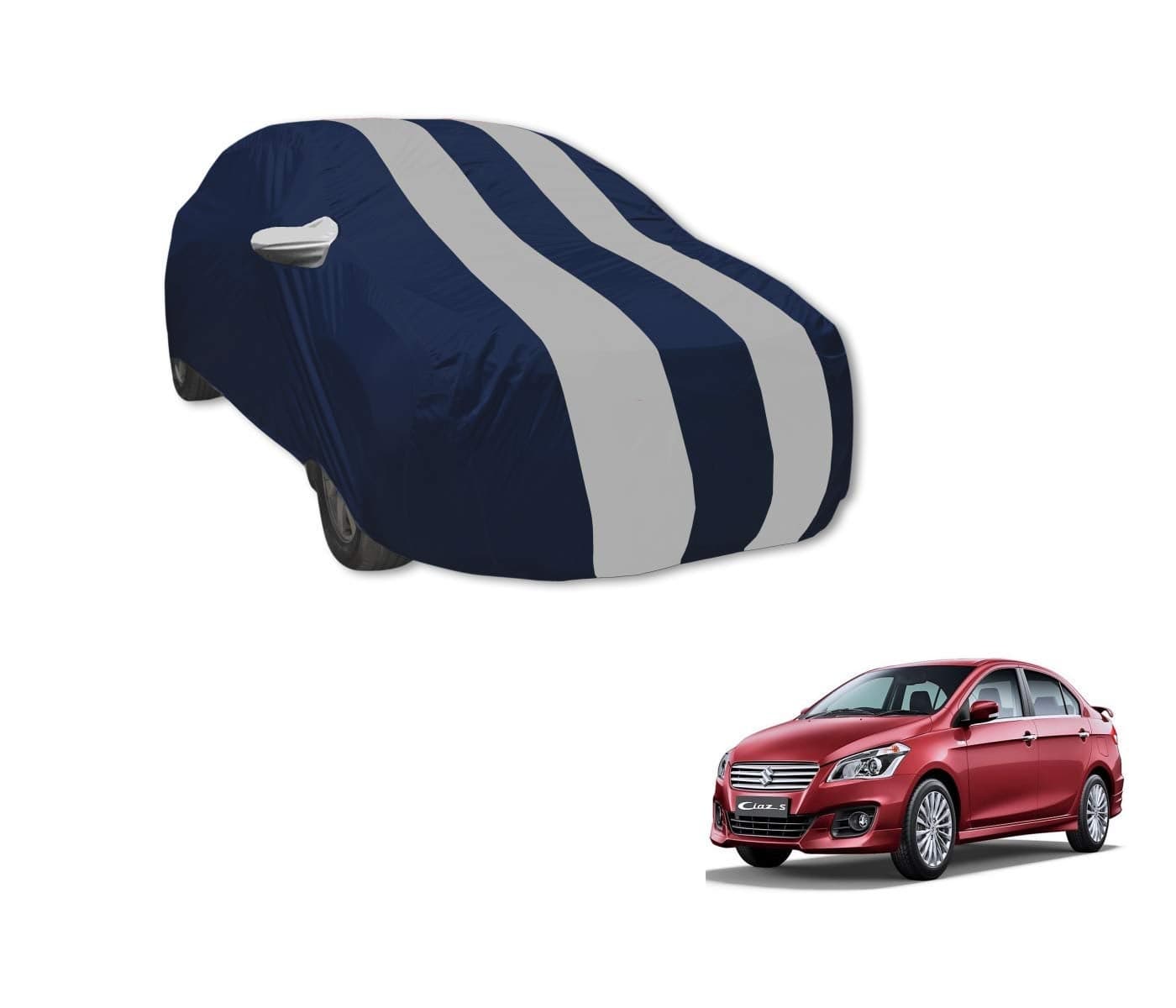 Auto Hub Car Cover Compatible with Maruti Ciaz Hybrid with Mirror Pocket, Water Resistant, Triple Stitched, Ciaz Hybrid Car Cover- Navy-Silver