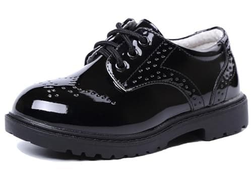 DADAWEN Children's Boy's Girl's Lace-Up School Uniform Shoes Comfort Oxford Dress Shoes (Toddler/Little Kid/Big Kid) Black US Size 3 M Big Kid